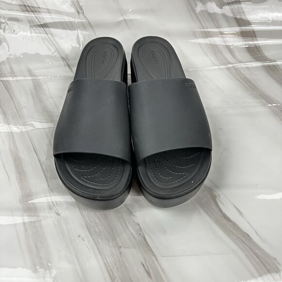 Crocs Brooklyn Slide On Wedge Platform Black Open Toe Sandals Women Size 10 - Picture 1 of 13